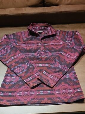 Eddie Bauer Women's Aztec Quarter-Zip Sweater in Burgundy and Purple